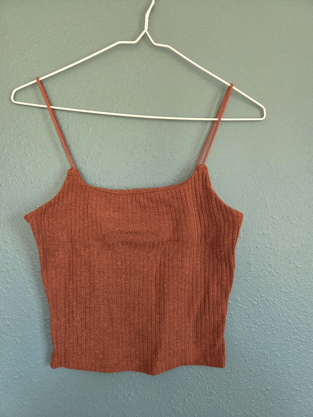 SHEIN Rust Ribbed Knit Cami with Thin Straps